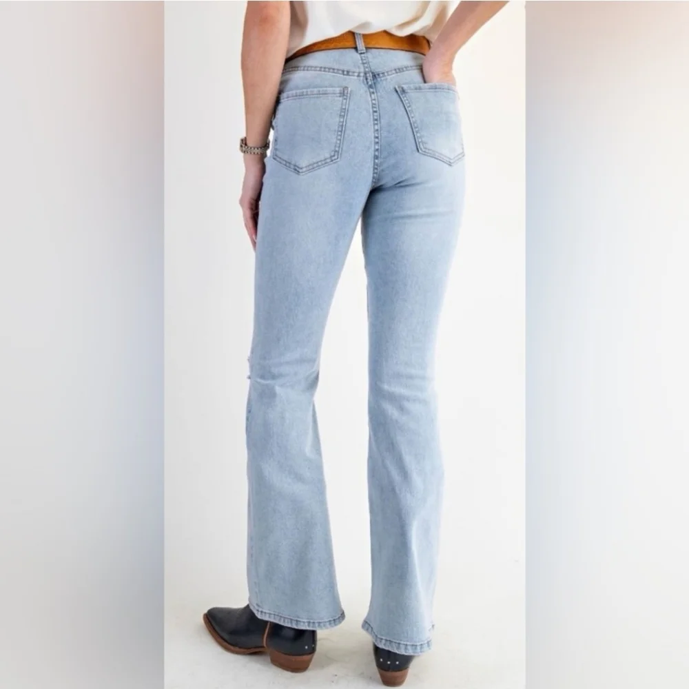 Easel Jeans Denim Classic Blue Distressed Stretch